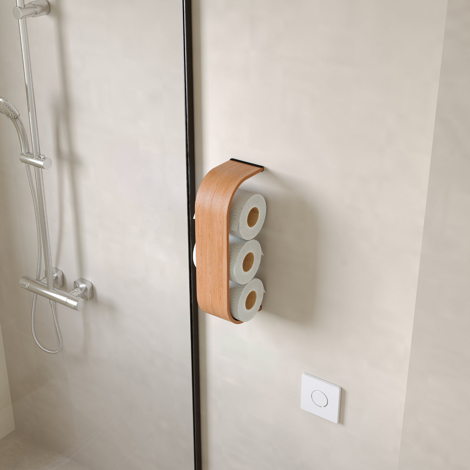 Thin toilet paper wooden holder in cherry color