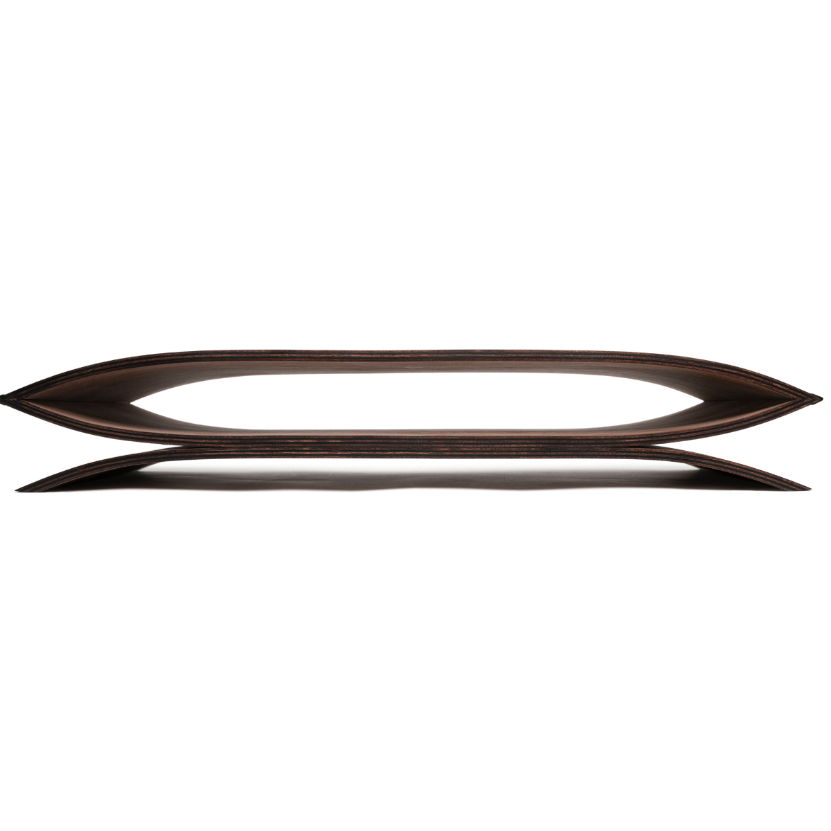 Front look of wooden monitor stand for desk in walnut color